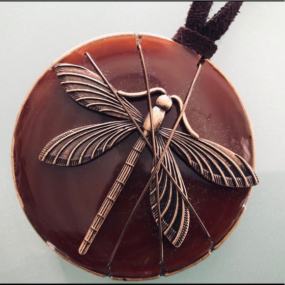 Lucky Brand Jewelry - Dragonfly round pendant necklace w/ leather cord